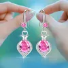 Dangle Earrings Vintage Silver Color Love Heart White Pink Blue Water Drop Stone For Women Wedding Jewelry Bridal Gifts