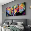 Canvas Painting Wall Art Posters And Prints Abstract Two Colorful Elephants Colorful Animal Wall Pictures For Living Room Decor