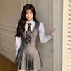 Kledingsets Japanse kort casual pak blazer college stijl retro grijs vrouwelijk jas vrouwen hoge taille geplooide rok schooluniform