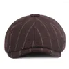 Berets Men Katoen achthoekige streep Sboy Cap Gatsby piekte warme cabbie golfbakkershoed