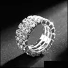 Solitaire Ring Fashion 3 Rows Crystal Rings For Women Men Elastic Finger Ring Creative Golden Sier Party Wedding Couple Je Bdejewelry Dhj9S