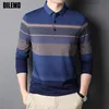 Polos pour hommes Top Grade Fashion Designer Marque Simple Mens Polo Shirt Avec Long Sleave Trendy Stripped Casual Tops Hommes Vêtements 220905