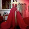 Abiti da ballo eleganti e lussuosi in pizzo rosso arabo Aso Ebi con perline Cristalli Abiti da cerimonia per la seconda accoglienza da sera sexy da sera