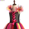 Girl's Dresses Evil Witch Halloween Costume For Girls Color Magic Gown Tutu Dress With Hat and Broom Kids Cosplay Carnival Party Fancy Dresses 220905