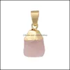 Charms Placcatura in oro con bordi in cristallo Birthstone Charm Quarzo rosa Guarigione Pietre Druzy Ciondolo Creazione di gioielli fai da te Drop Deli Dhseller2010 Dhv4H