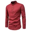 Polos para hombres Camisa de negocios para hombres Antiarrugas Cuello alto Slim Formal Top transpirable para el trabajo Otoño Invierno Algodón Sólido Camisa de manga larga 220905