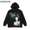 Sweats à capuche pour hommes GONTHWID Hip Hop Sweat à capuche Streetwear Terre Squelette Imprimer Punk Gothique À Capuche Hiver Harajuku Coton Pull Noir 220905