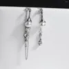Benglee oorbellen LifeFontier Punk Rhinestone Pearl Long Tassel voor vrouwen asymmetrische zilveren kleur metalen druppelhangende sieraden