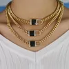 Pendant Necklaces Iced Out Bling Rhinestone Gold Color Wide Miami Cuban Link Chain Necklace Women Men's Hip Hop Key Charm Choker Jewelry