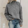 Suéteres femininos Autumn Winter WhiM Warm Women Women Blue Blue Turtleneck Pullovers de malha de malha de moda de manga longa solta