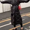 Dames Down Parkas Winter Black Long Coat Cotton met katoenen gekantde jas Koreaans Casual Loose Street Style Belt Oversize 220919