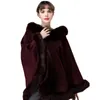 Fox Fur Capes Cashmere en wollen sjaal afgewikkeld Winter Warm Poncho feestdiner