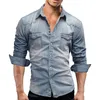 Camisetas masculinas de outono homens jeans tshirt mass de manga comprida algodão macio jeans slim t camisetas machos cowboy tops tees xxxl 220905