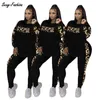 Kvinnors plus -storleksspårsuits Somo Leopard Pants Set Women Plus Size Two Piece Outfits Långärmad topp Top Tracksuit Pants Matching Set Wholesale Dropshipping L220905