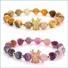 Beaded Strands Fashion Weathered Granite Beads Bracelet Zircon Crown Charms Friendship Bracelets For Women Best Gift Chr Carshop2006 Dhvvn