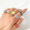 Cluster Rings Peri39sBox Cute Candy Color Square Plaid Finger Ring For Women Minimalist Colorful Rhombus Enamel Chunky8070699