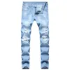 Gerade zerrissene Jeans für Herren, große Größe, lässige Slim-Fit-Denim-Hose, helle Farbe, mit mehreren Löchern, Hose, Größe 28–42, Pantalones