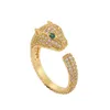 Hip Zircon Stones Leopard Anneau Personnaliment Animal Cheetah Ouvert Ring à doigts Bijoux de mode ajusté pour femmes hommes