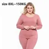 Survêtements de grande taille pour femmes Plus la taille 8XL 150 kg 2 pièces / ensemble sous-vêtements thermiques femmes manches longues sans couture sous-vêtements longs ensembles col rond polaire garder au chaud vêtements de maison L220905