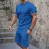 Herren-Trainingsanzüge, 2-teilig, schickes Herren-T-Shirt, Shorts-Set, mittlere Taille, Hawaii-Kurzarm, reine Farbe, Oberteil, Hose