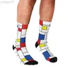 Athletic Socks Funny Men Mondrian Minimalist Grid Printed Hip Hop Happy Cute Boys Street Style Crazy Novelty For L220905