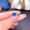 Pierścienie klastra Piękne 1.0ct Blue Mosan Diamond Pierścień S925 srebro S925