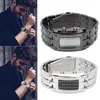 Wristwatches 8019 LED Electronic Watch 30m Life Waterproof Binary Time Mode Display Double Open Stainless Steel Buckle For Men Students