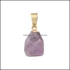 Charmes Plaqué or bordé cristal pierre de naissance charme Rose Quartz guérison Druzy pierres pendentif bricolage fabrication de bijoux goutte Deli Dhseller2010 Dhv4H