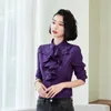 Blusas femininas tamanho grande 5xl Mulheres trabalham camisa de manga longa Chiffon Ruffles formal Office Ladies Bow Style Royal Gothic