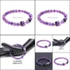 Charm Bracelets 8Mm Natural Stone Beaded Strand Bracelet Amethyst Crystal Pyramid Charms Chakra Yoga Jewelry For Women Men Drop Deliv Dhvsp