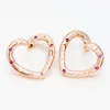 Colorful Love Hearts Hoop Earring 925 Sterling Silver Women Girls Wedding Jewelry For pandora Rose Gold girlfriend gift Stud Earrings with Original Box