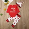 Kledingsets Lovely Baby Boy Mijn eerste kerstbrief Romper Kids T-shirts Pant Born Hat Outfits Girl Xmas Set Autumn Clothing 2pcs Sets 220905