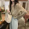 Women's T Shirts 2022 Autumn Korean Version Hollow Sunscreen Simple Solid Color Design Niche Long-sleeved Knitted T-shirt Women