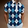 Men's Polos Summer High Quality Men Shirts Street Print Casual Short Sleeve Mens Turn-Down Collar Zipper Shirt