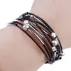 Charm Bilezikler Allyes Metal Tüp Boncuklar Kadınlar İçin Moda Çok Katmanlı Örgü Deri Sargı Bangles Boho Takı