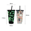 24oz/710ml Luminous Halloween Water Mug Color-Changing Water Cup Cold-Changing Drink Straw Plastic Cups Magic Coffee beer Mugs