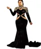 Grande taille arabe Aso Ebi robes de bal dentelle perlée velours noir sirène Sexy soirée formelle fête deuxième réception robes