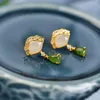 Dangle Earrings Natural Hetian Jasper Fan for Women Gold Gold Craftsmariance Design Light Luxury Party Silver Jewelry