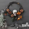 Faux verdure florale Halloween crâne couronne de citrouille porte d'entrée suspendue décorations d'horreur de vacances atmosphère de maison hantée décorative pour porte murale 220905