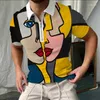 Erkek Polos Gömlek Moda Güzellik Baskı Kısa Kol Üstleri Erkekler için Günlük Dönüş Yatak Zip-up Gömlek 2022 Yaz Erkekler Gevşek