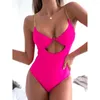 Traje de baño para mujer Cadena Correa de hombro Monokini Sexy Mujeres Traje de baño Color Sólido Recorte Bikini Bikini Femenino Brasileño Baño 2022