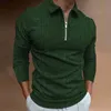 Polos pour hommes Hommes Polo à manches longues Fermeture à glissière Design Col rabattu Polos de couleur pure Vêtements pour hommes Streetwear Casual Mode Hommes Tops 220905