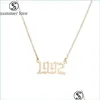 Pendant Necklaces Birth Years Stainless Steel Necklace Initial Year Number Birthday Gift Charm Friendship Old English Arabic Sexyhanz Dhk7U