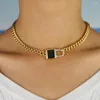 Pendant Necklaces Iced Out Bling Rhinestone Gold Color Wide Miami Cuban Link Chain Necklace Women Men's Hip Hop Key Charm Choker Jewelry