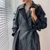 Dames Down Parkas Korea Runway Designer 2022 Fall /Autumn Leather Maxi Long Trench Coat With Belt Chic Female Wind Breaker Classic T220905