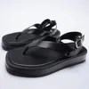 Sandals 2023 Summer Women's Shoes Black Lace-up Flat Leather Fashion Flip-flops Platform For Women
