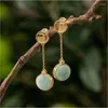 Dangle Earrings Natural Hetian Jasper Round Tassel Chinese Style Retro Small Exquisite Craftsmanship Charm Women's Brand Silver Jewelry