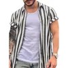 Men's Casual Shirts Mens Short Sleeve Shirt Baggy Button-Up Tops Trendy Lapel Striped Beach T-Shirt Male Lightweight Clothes