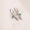 Boucles d'oreilles créoles plumes coeurs bleus femmes bijoux de fête de mariage en argent sterling 925 avec boîte d'origine pour pandora amour pendentif ensemble de boucles d'oreilles