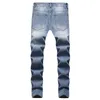 Gerade zerrissene Jeans für Herren, große Größe, lässige Slim-Fit-Denim-Hose, helle Farbe, mit mehreren Löchern, Hose, Größe 28–42, Pantalones